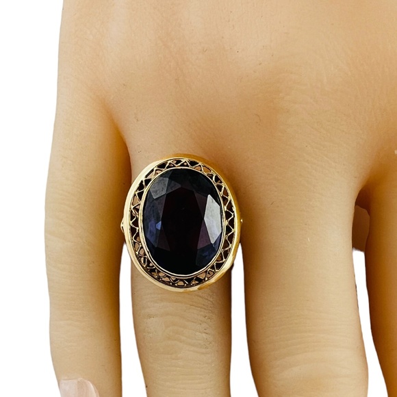 18K Yellow Gold Lab Created Oval Purple Sapphire Ring Size 7.25 #15673 - Picture 6 of 10